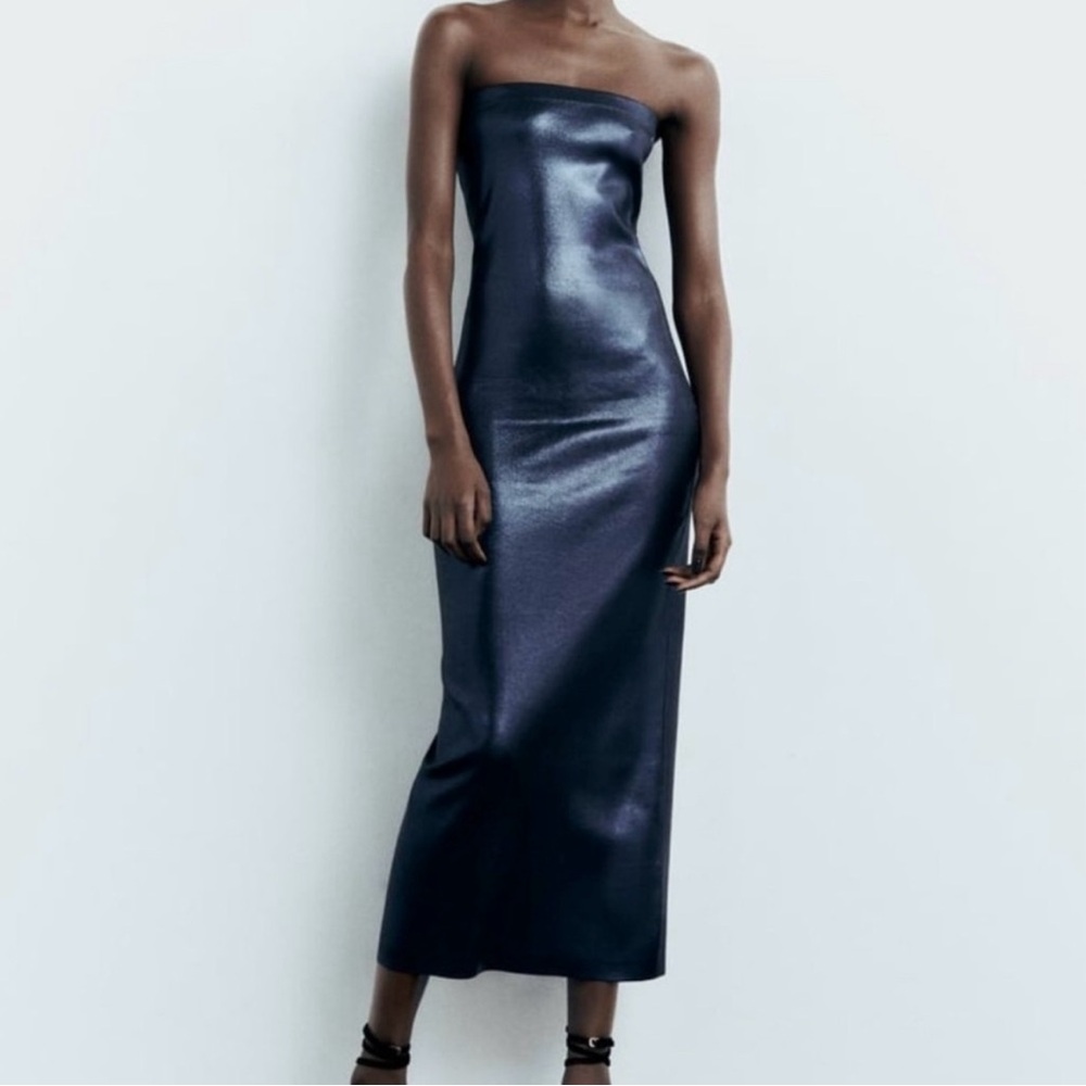 Zara Foil Knit Midnight Blue Dress